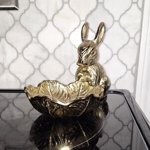 Source Unknown Gold Rabbit Trinket Dish